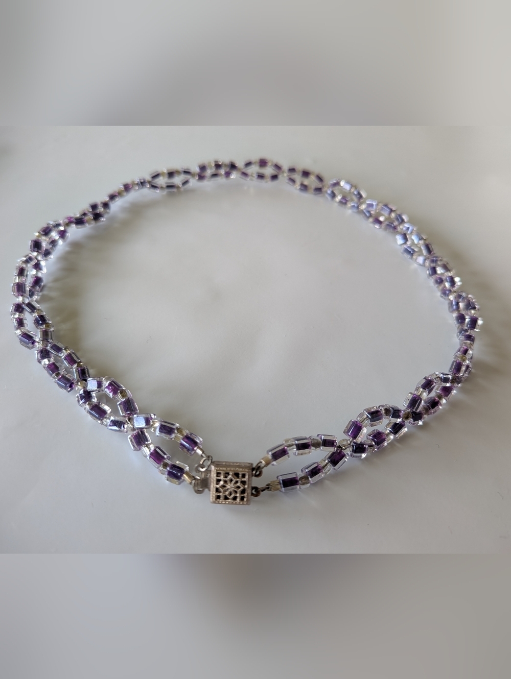 Vintage Sterling Silver Y2K Square Bead Choker Necklace